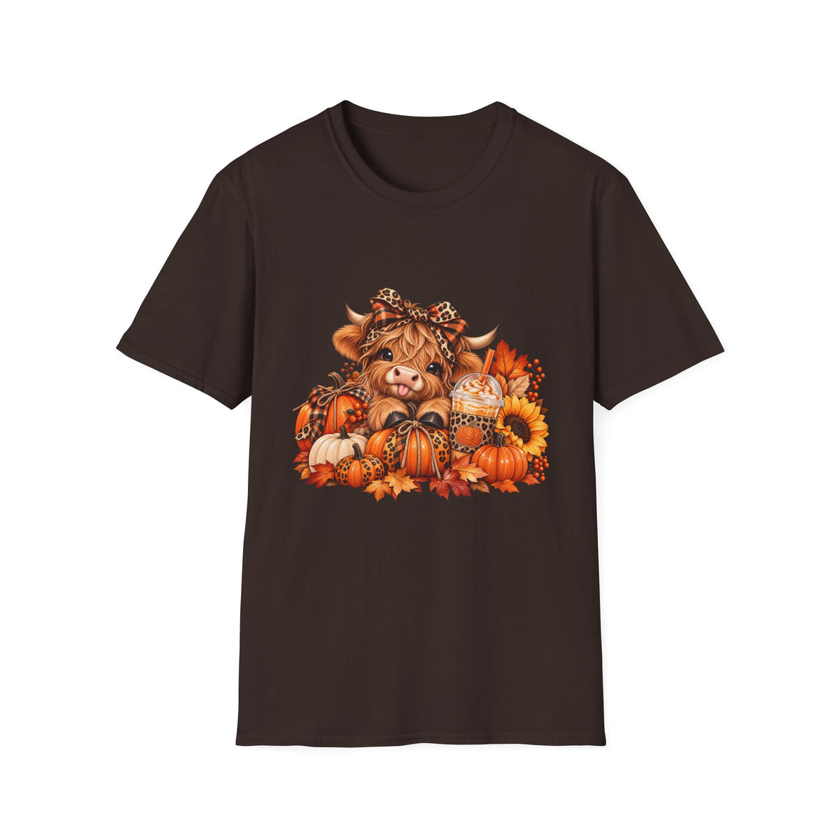 Cute Autumn Highland Cow Pumpkin Harvest T-Shirt