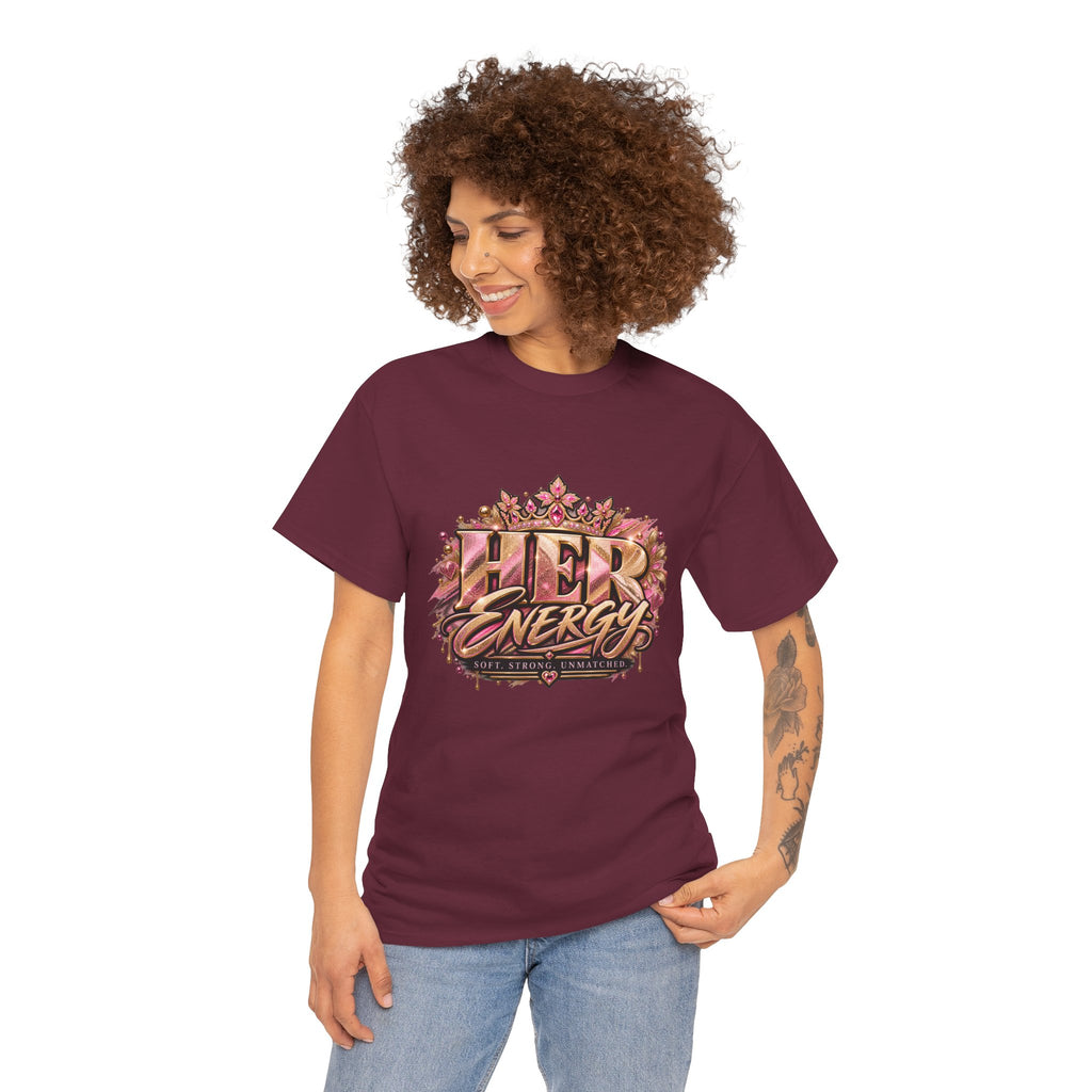 Her Energy Graphic Tee — Empowering Floral Typography Shirt