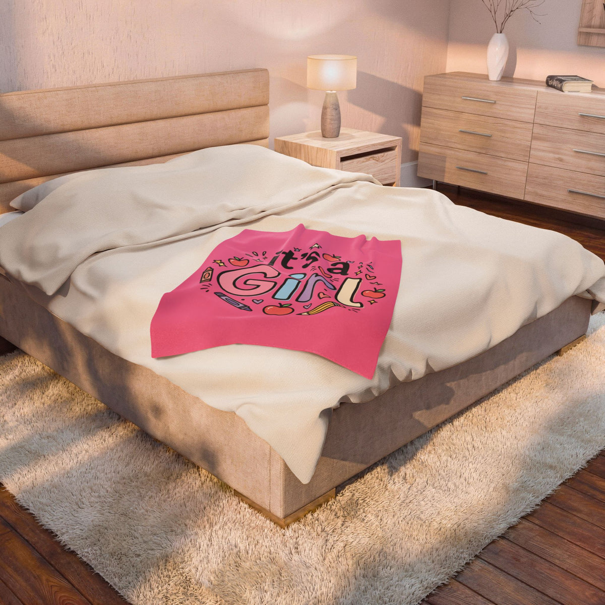 It's a Girl Velveteen Plush Blanket – Pink Baby Announcement & Newborn Gift