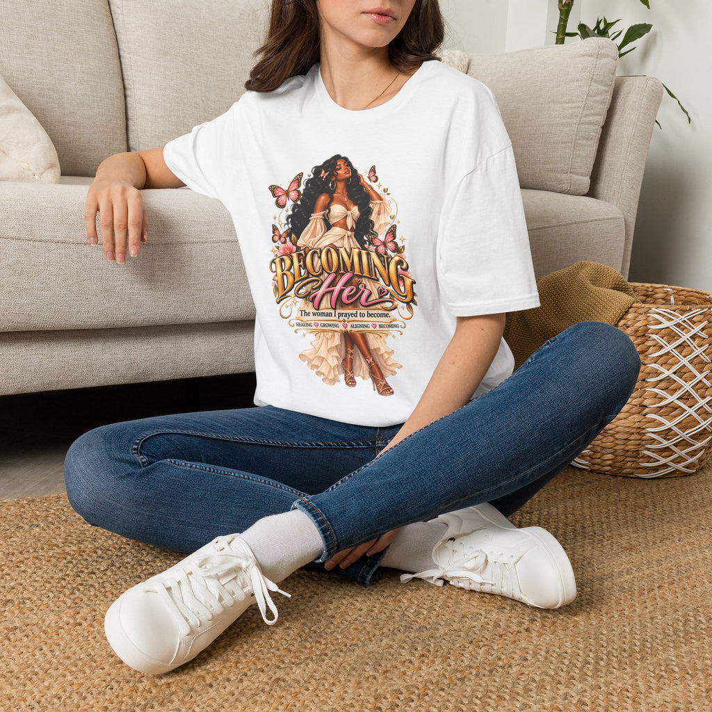 Becoming Her T-Shirt — Empowering Woman Butterfly Graphic Tee