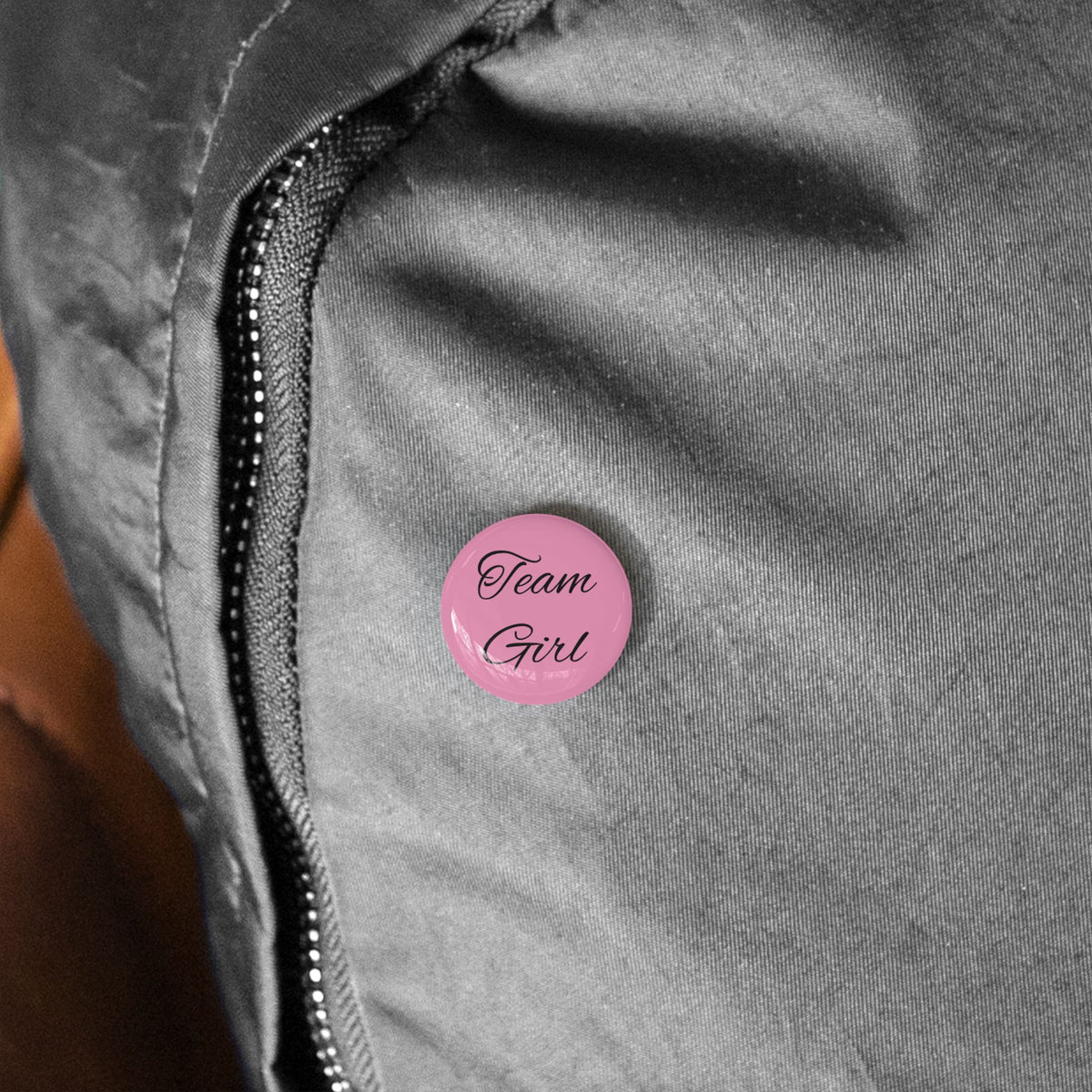 Team Girl Round Pin — Pink Script Button Badge for Bachelorette, Bridal Party & Girl Squad