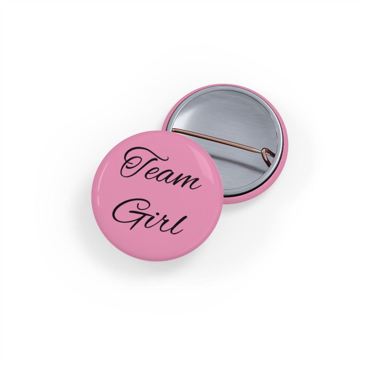 Team Girl Round Pin — Pink Script Button Badge for Bachelorette, Bridal Party & Girl Squad