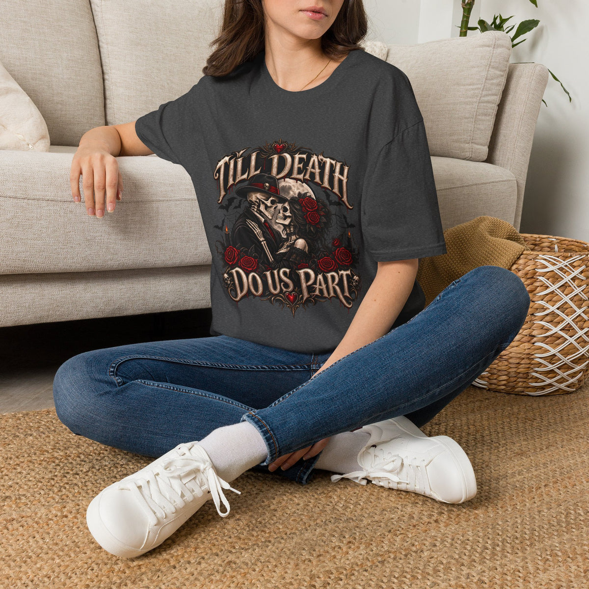 Till Death Do Us Part Skull & Rose T-Shirt — Gothic Couple Vows Tee