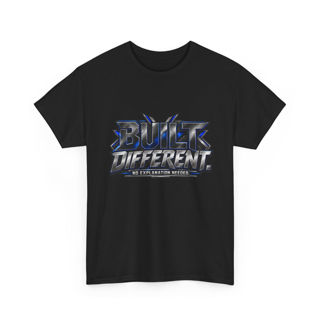 Built Different T-Shirt — Bold Metallic Graphic Tee ('Built Different')