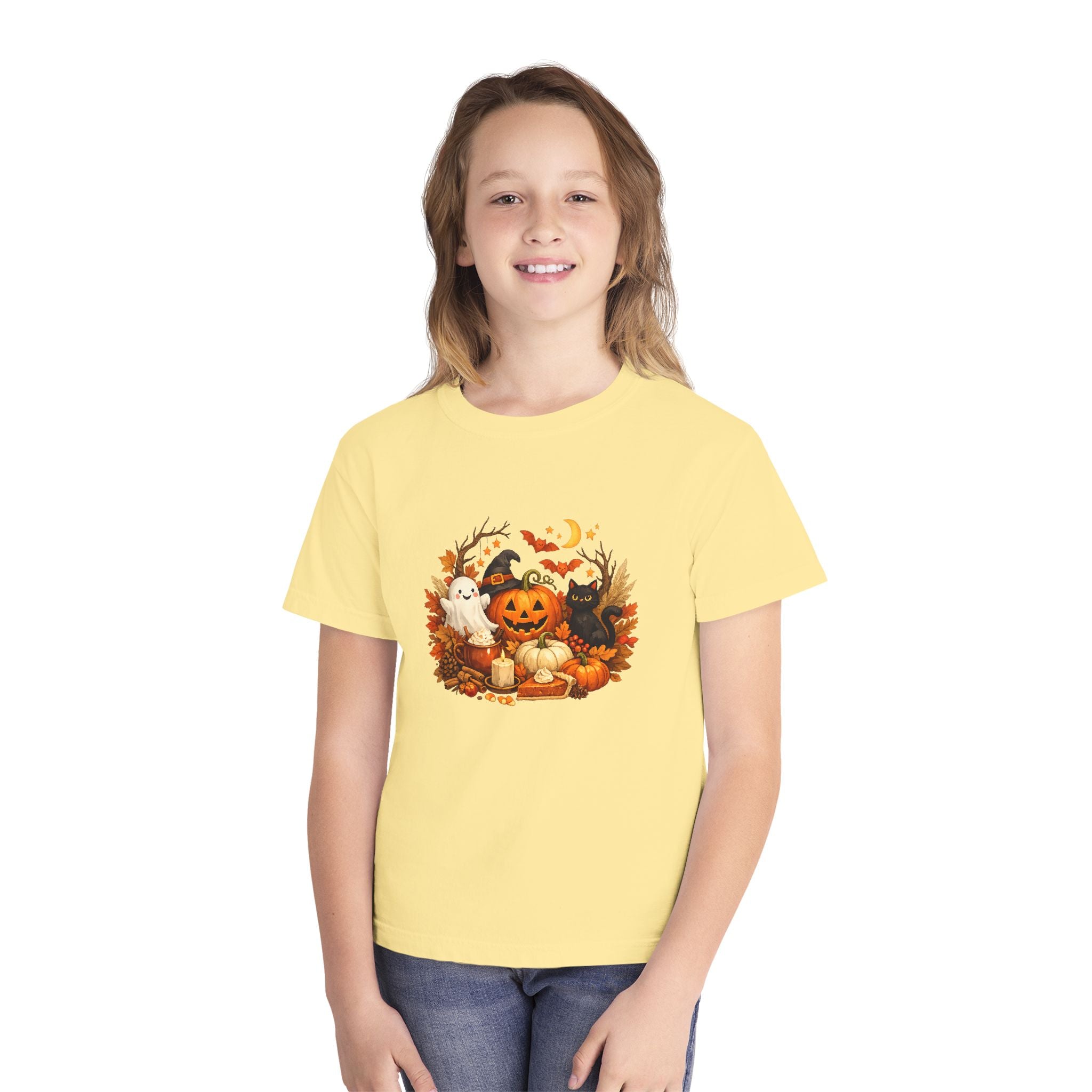 Kids' Halloween Pumpkin Patch Tee — Cute Ghost & Black Cat Fall Shirt