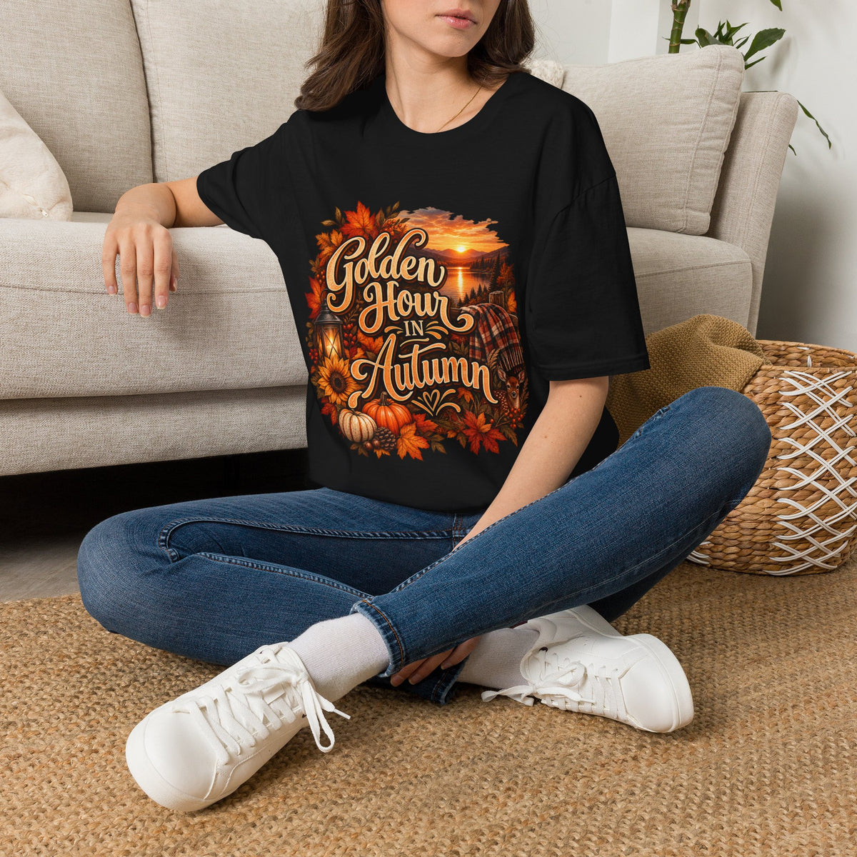 Autumn 'Golden Hour in Autumn' T-Shirt — Fall Pumpkin & Sunset Graphic Tee