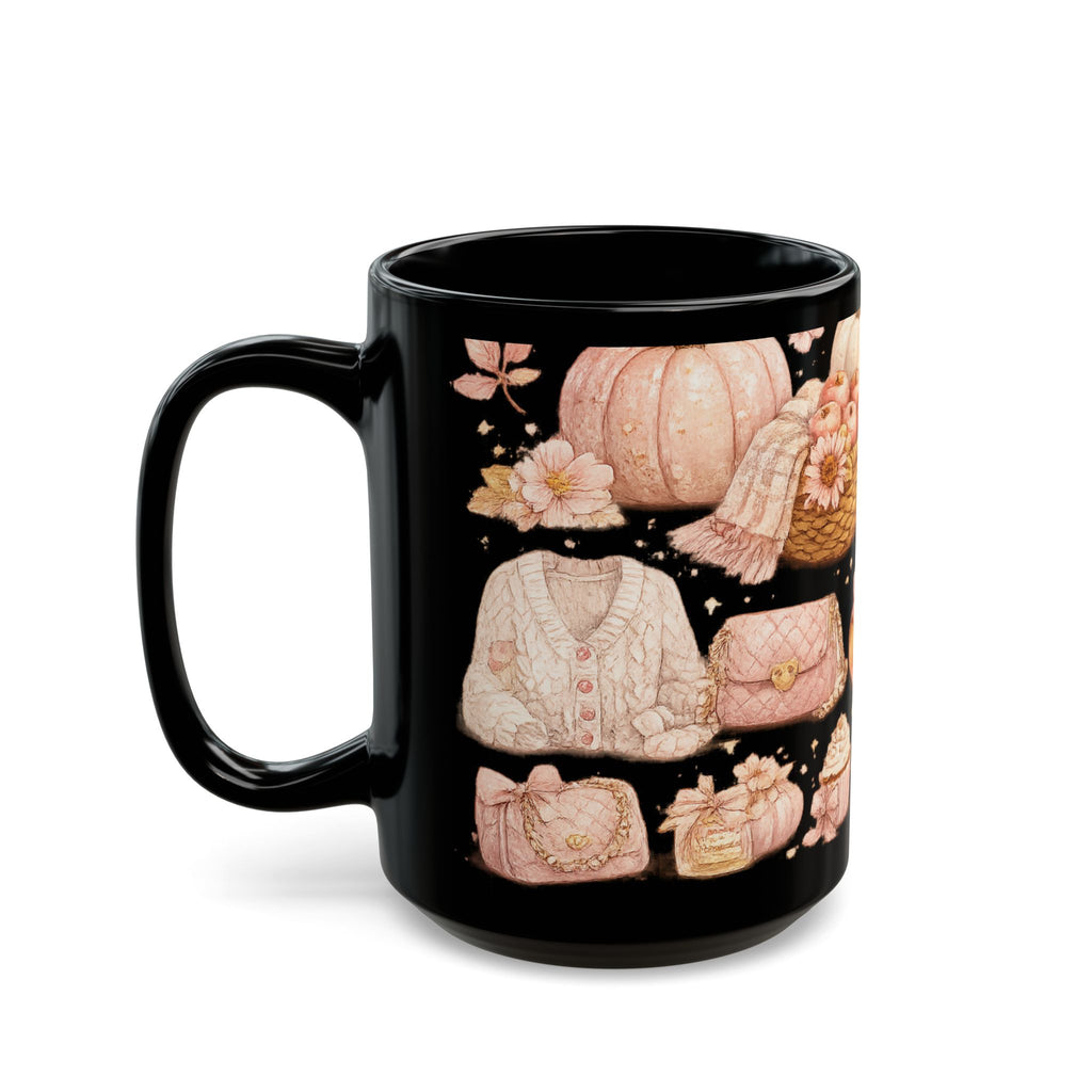 Autumn Cozy Pattern Mug — Pumpkin, Lantern & Warm Dessert Black Coffee Cup