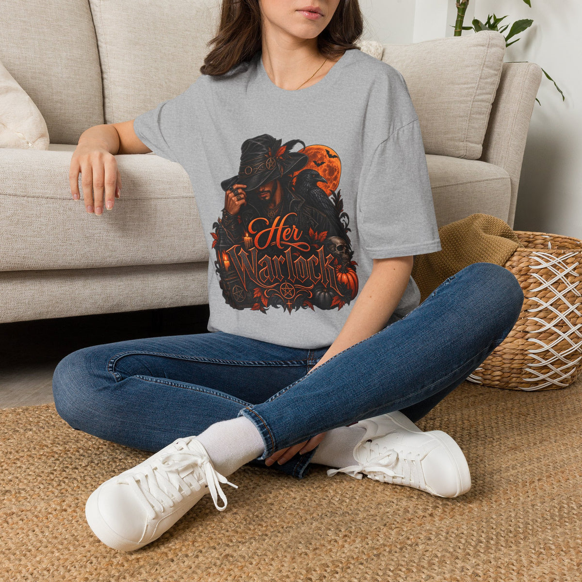 Graphic T‑Shirt — 'Her Majesty' Gothic Witch with Orange Moon