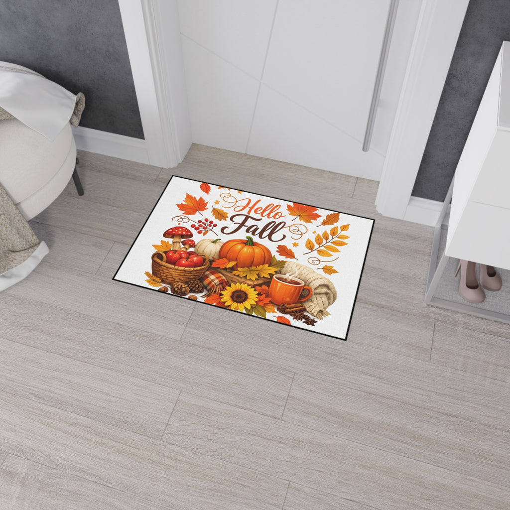 Hello Fall Heavy Duty Floor Mat — Autumn Pumpkin & Leaves Doormat