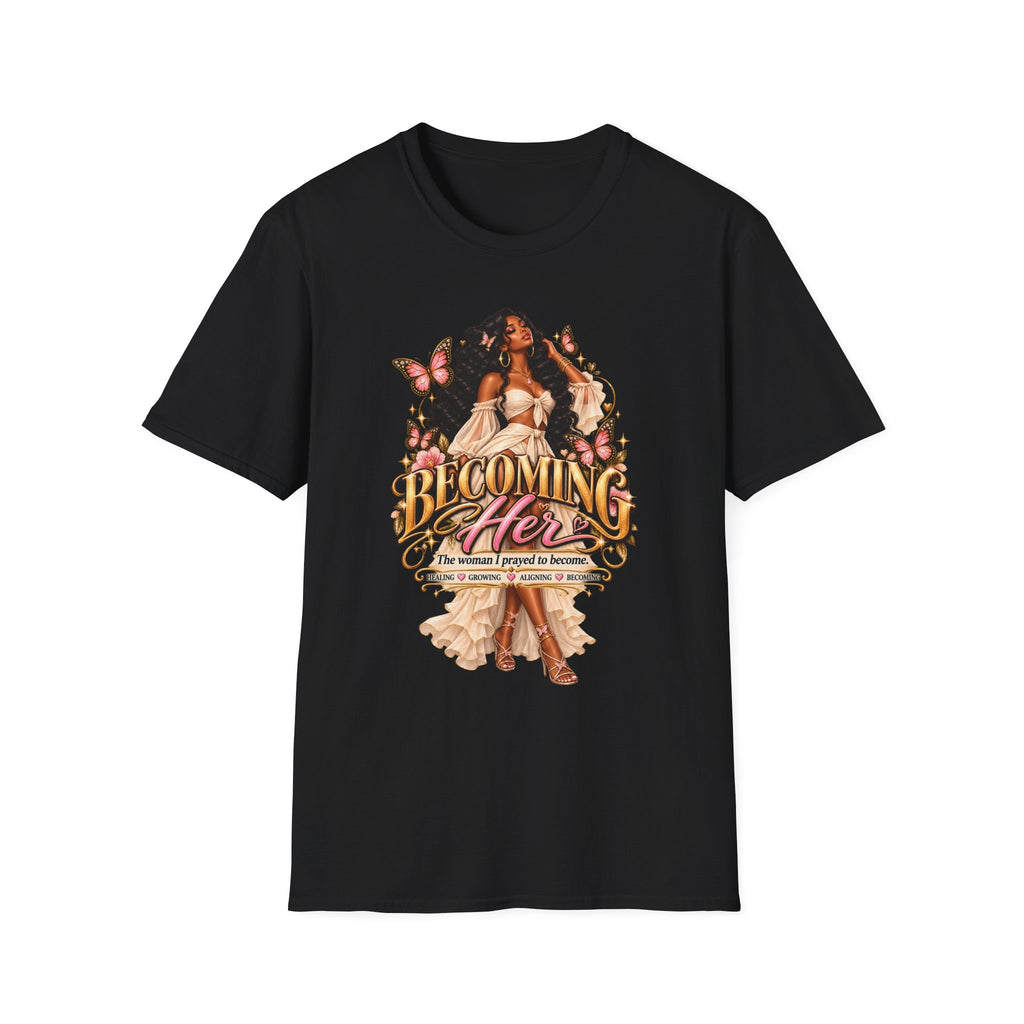 Becoming Her T-Shirt — Empowering Woman Butterfly Graphic Tee
