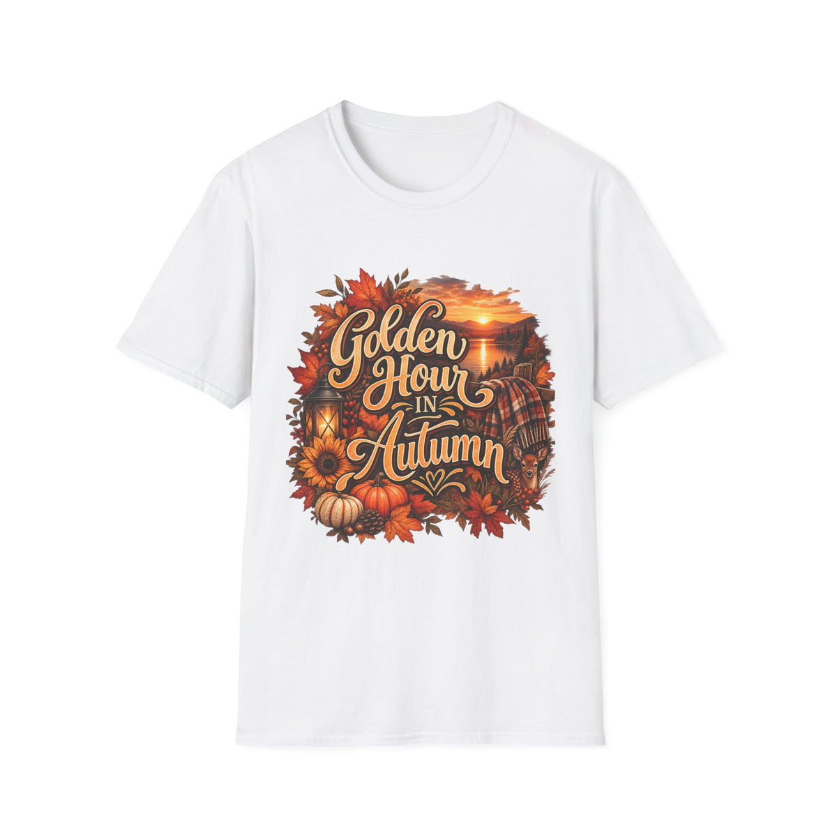 Autumn 'Golden Hour in Autumn' T-Shirt — Fall Pumpkin & Sunset Graphic Tee
