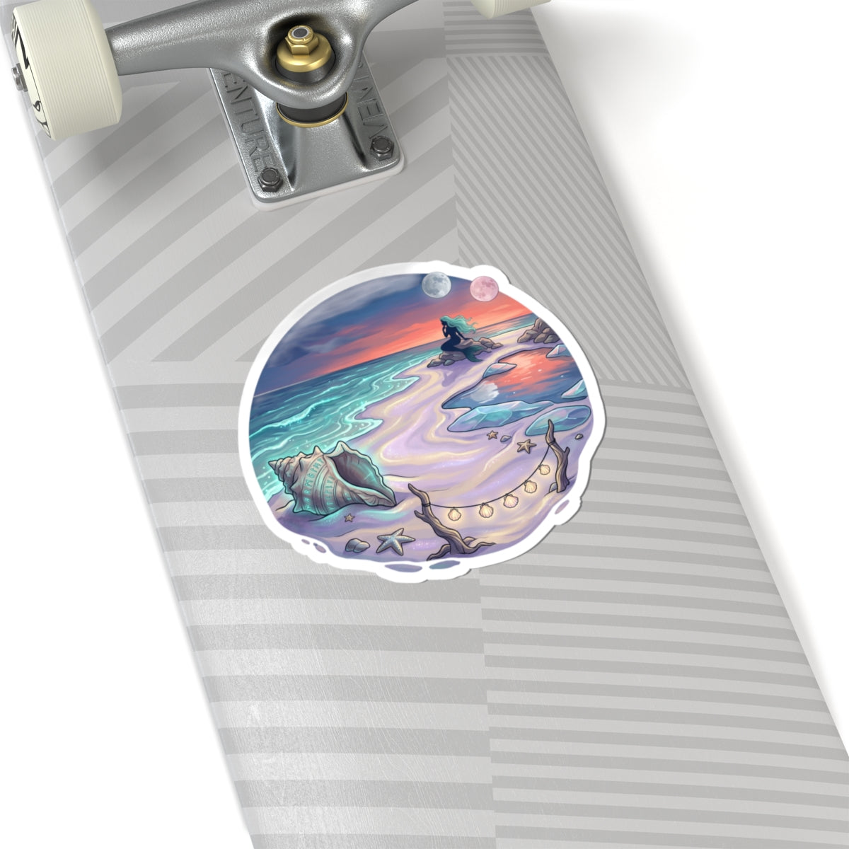 Seaside Mermaid Cove Sticker — Sunset Beach Kiss-Cut Vinyl