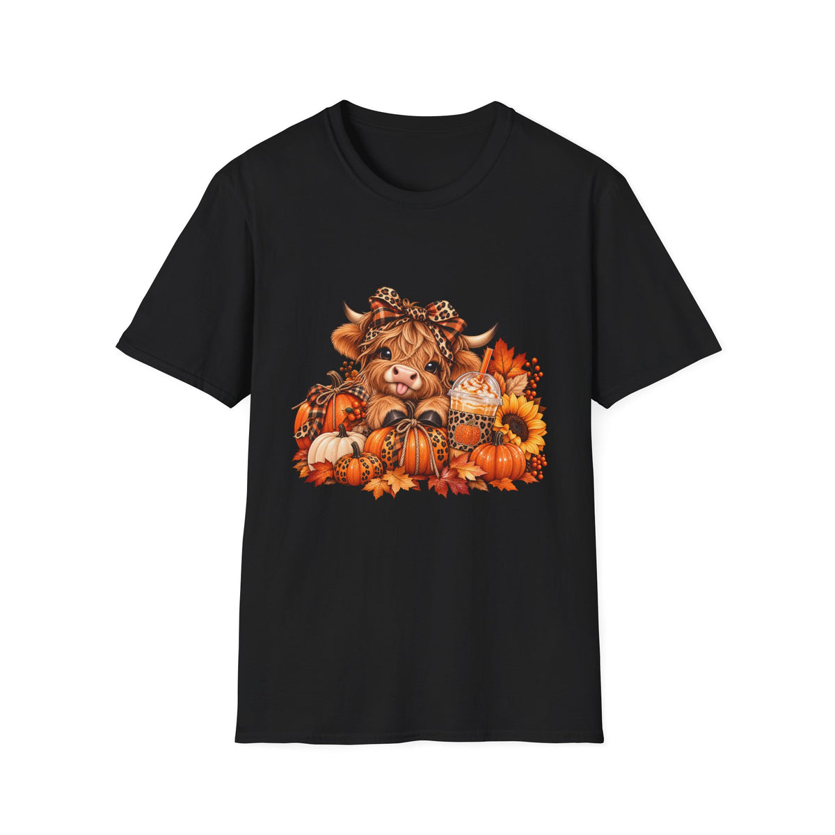Cute Autumn Highland Cow Pumpkin Harvest T-Shirt