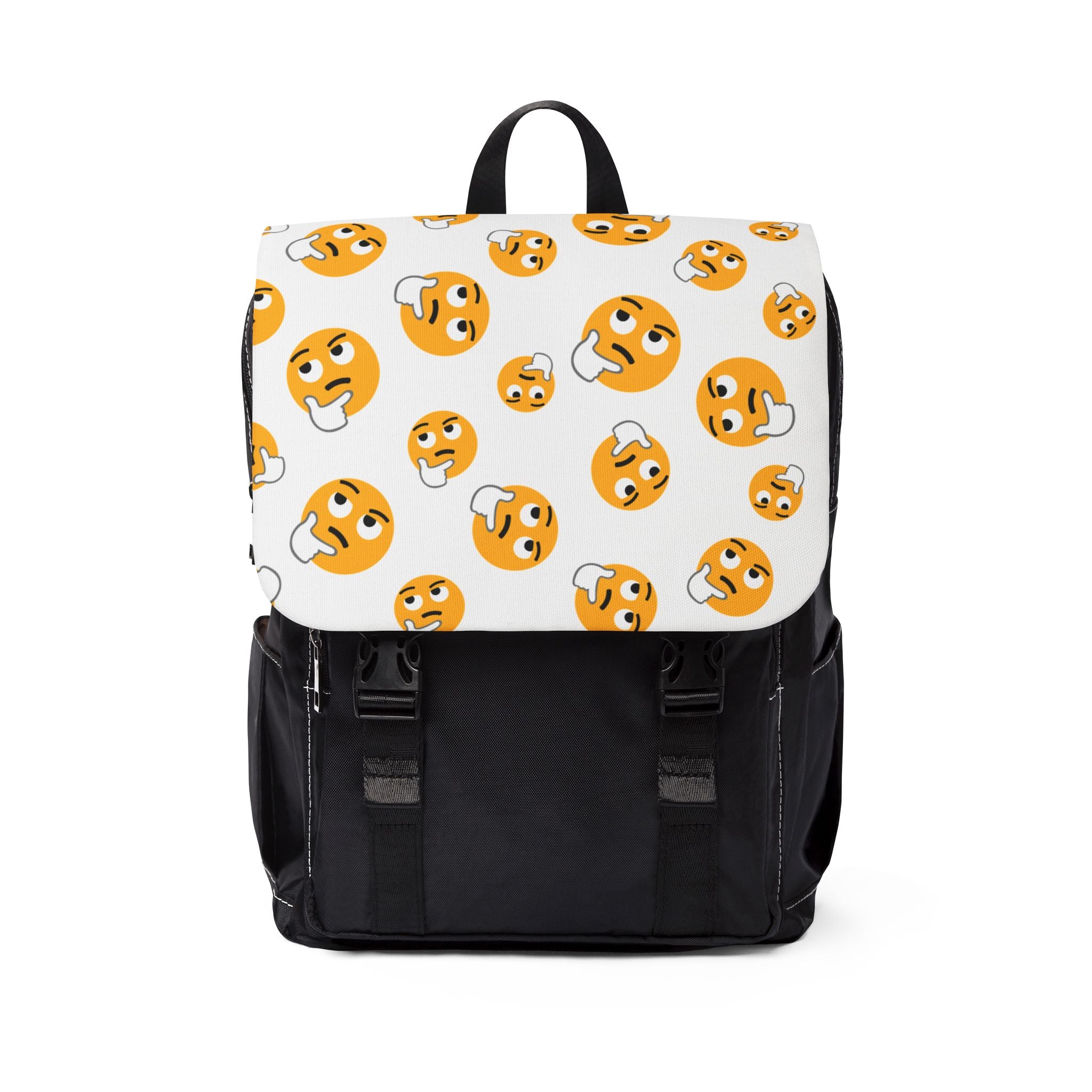 Emoji Pattern Backpack — Playful Thinking Face Shoulder Backpack