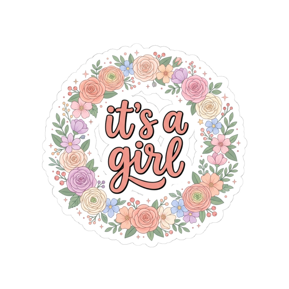 It's a Girl Floral Sticker — Baby Shower Announcement Kiss-Cut Sticker