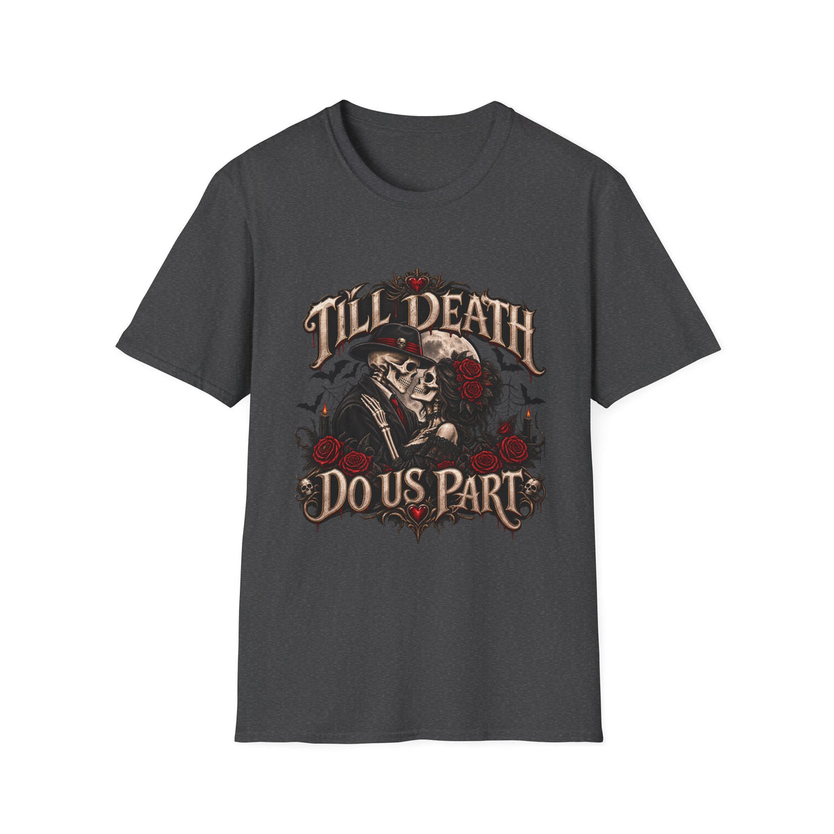 Till Death Do Us Part Skull & Rose T-Shirt — Gothic Couple Vows Tee