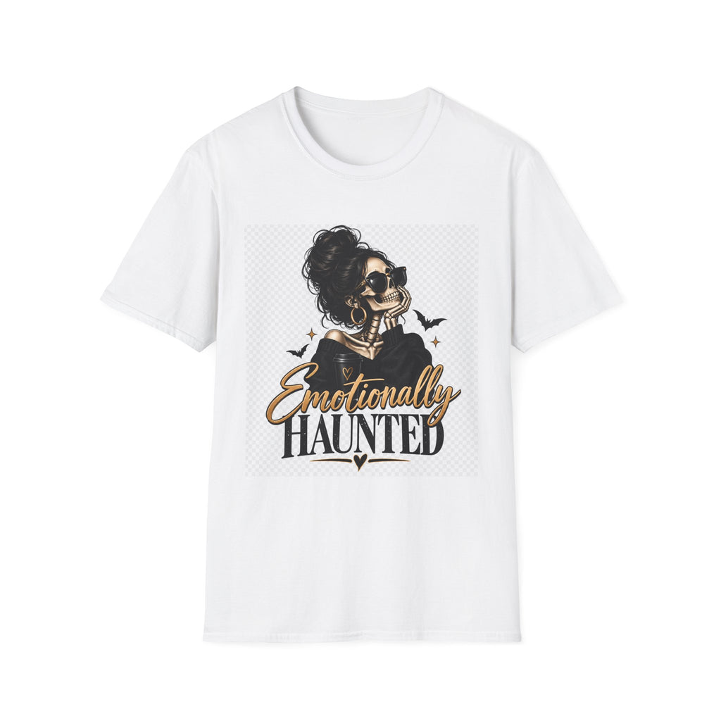 T-Shirt — "Emotionally Haunted" Skeleton Lady Graphic Tee