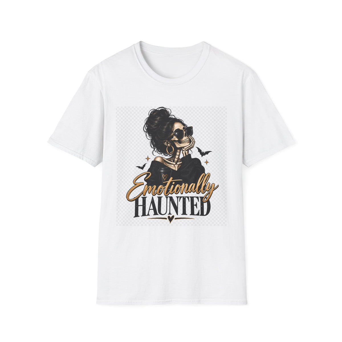T-Shirt — "Emotionally Haunted" Skeleton Lady Graphic Tee
