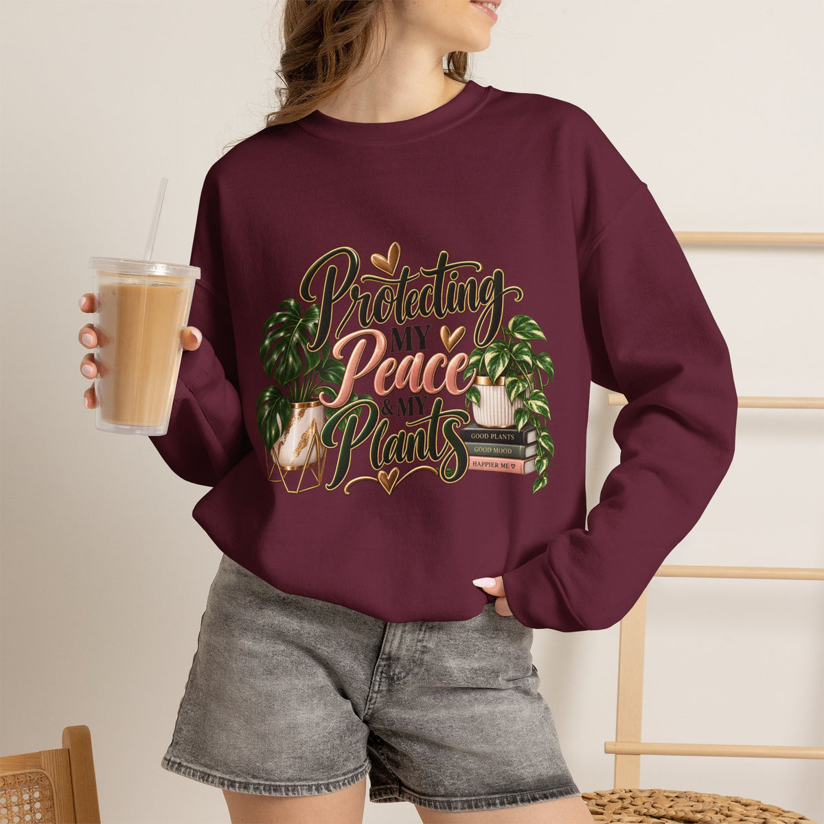 Plant Lover Sweatshirt — "Protecting My Peace & My Plants" Cozy Crewneck