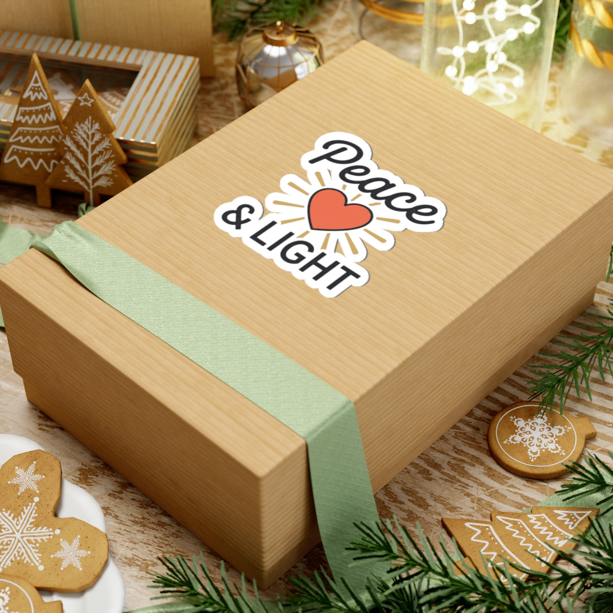 Peace & Light Heart Sticker — Positive Vibes Kiss-Cut Sticker