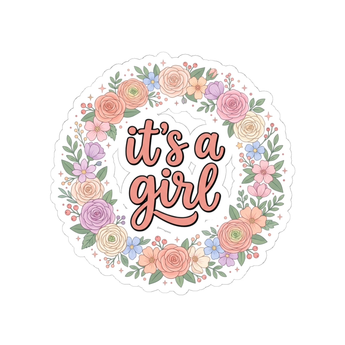 It's a Girl Floral Sticker — Baby Shower Announcement Kiss-Cut Sticker