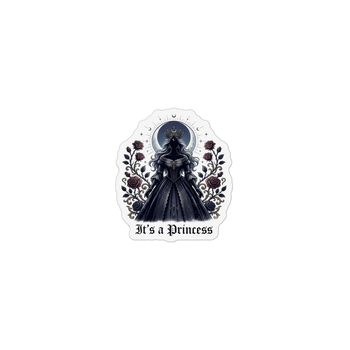 Gothic "It's a Princess" Custom Shape Magnet — Dark Princess Floral Fridge Sticker