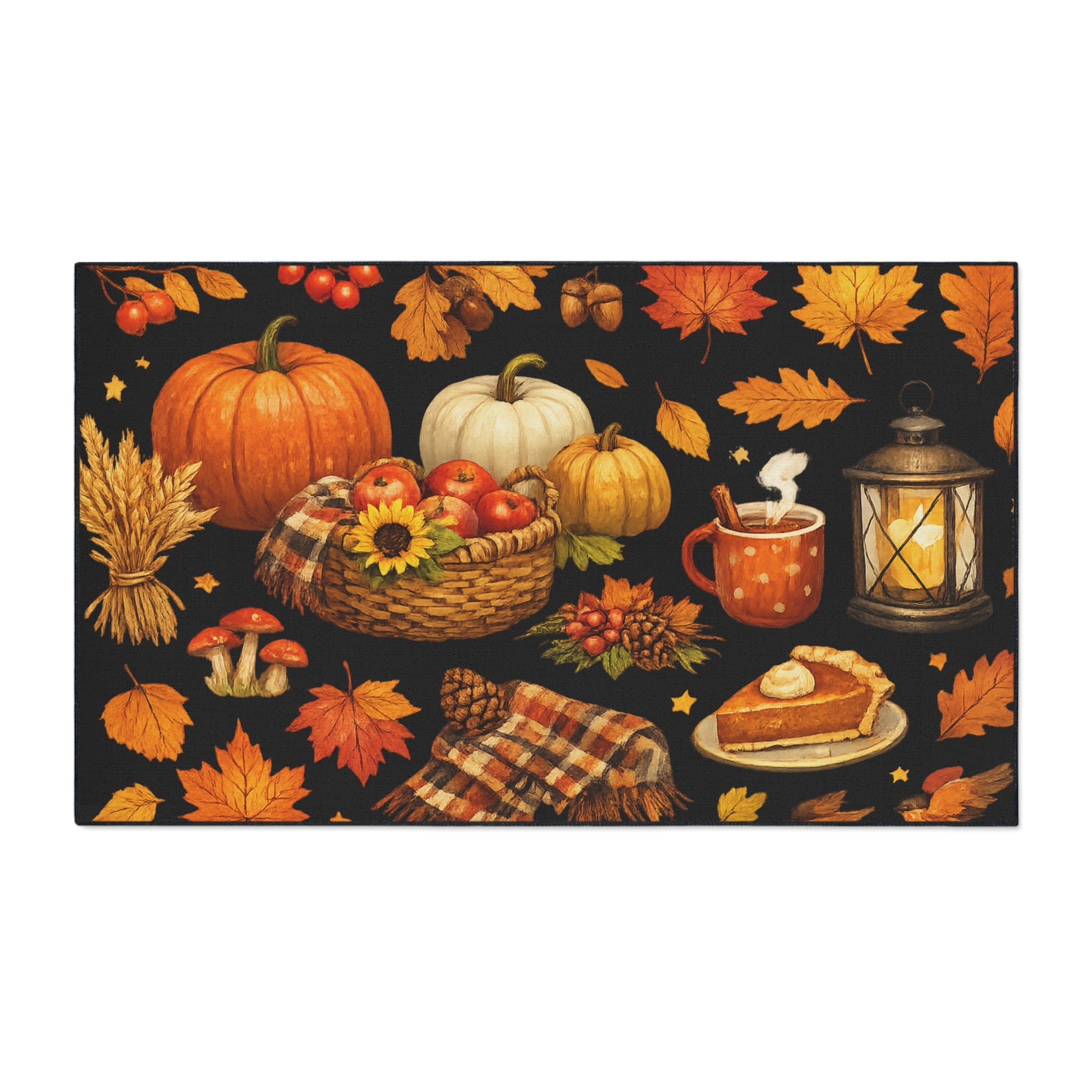 Autumn Harvest Floor Mat — Fall Pumpkin & Leaves Doormat