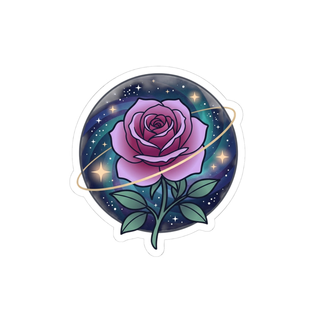 Cosmic Rose Kiss-Cut Sticker — Purple Galaxy Flower Sticker