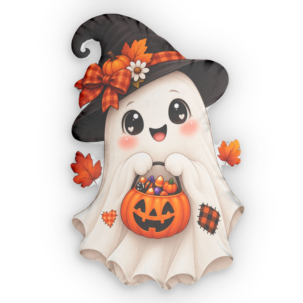 Cute Halloween Ghost Shaped Pillow — Trick-or-Treat Jack-o'-Lantern Plush