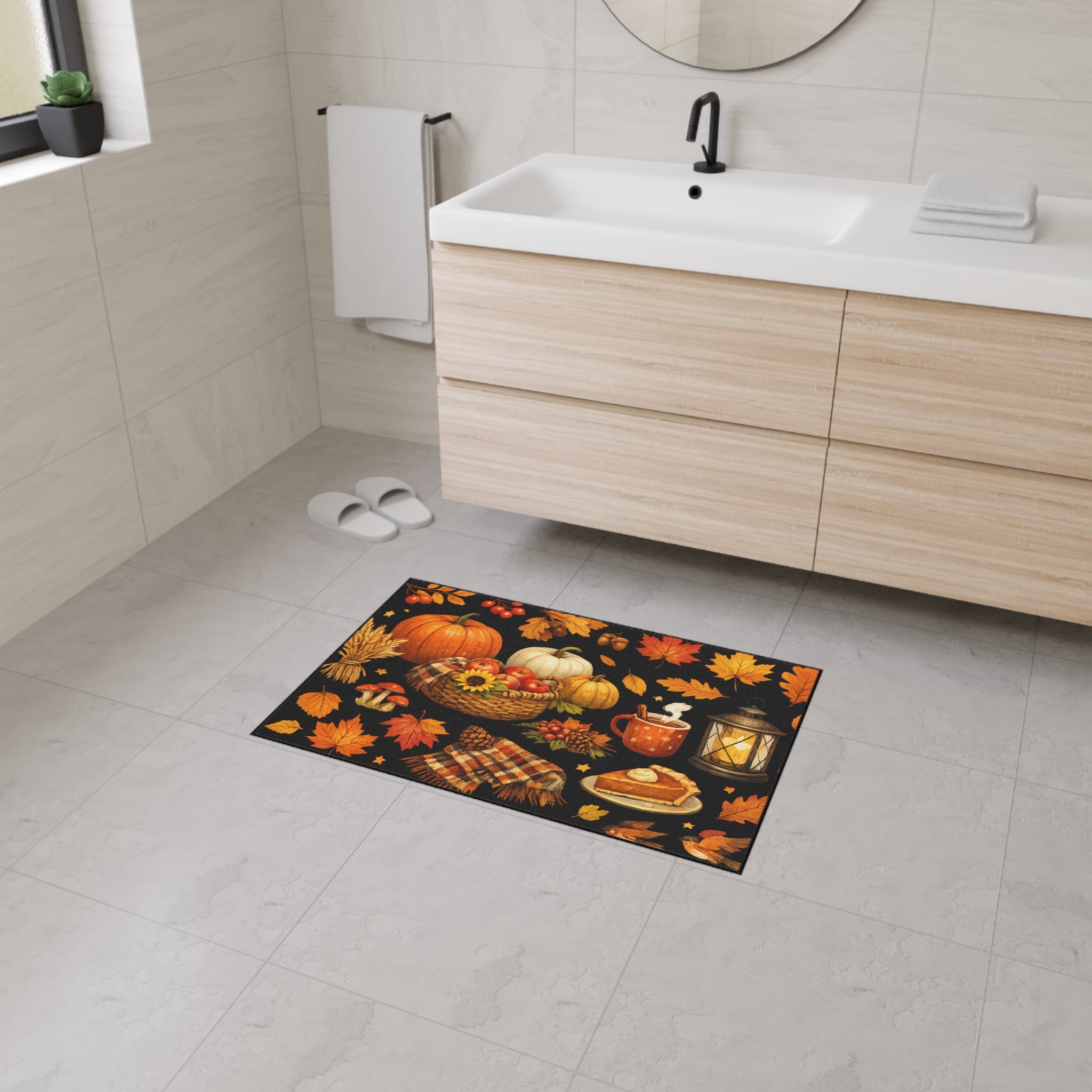 Autumn Harvest Floor Mat — Fall Pumpkin & Leaves Doormat