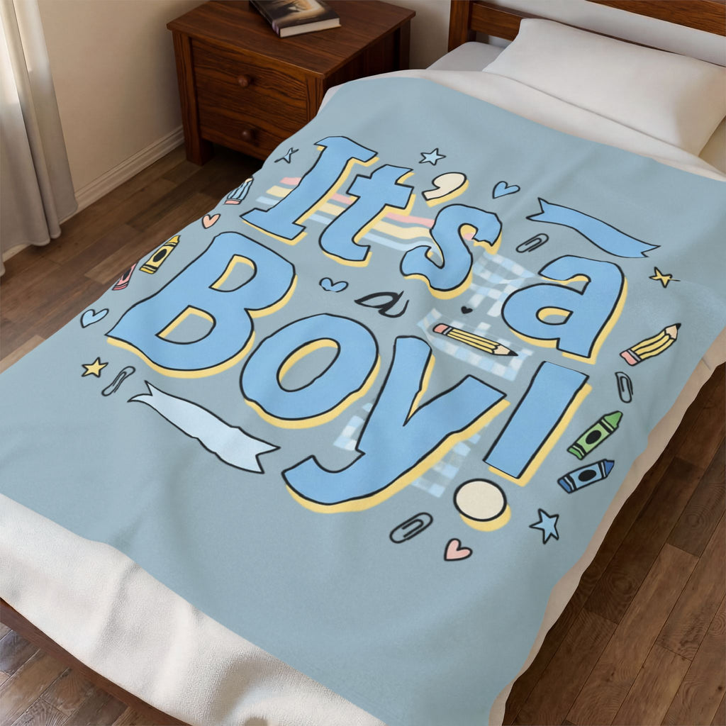 It's a Boy Velveteen Plush Blanket – Baby Shower Newborn Gift