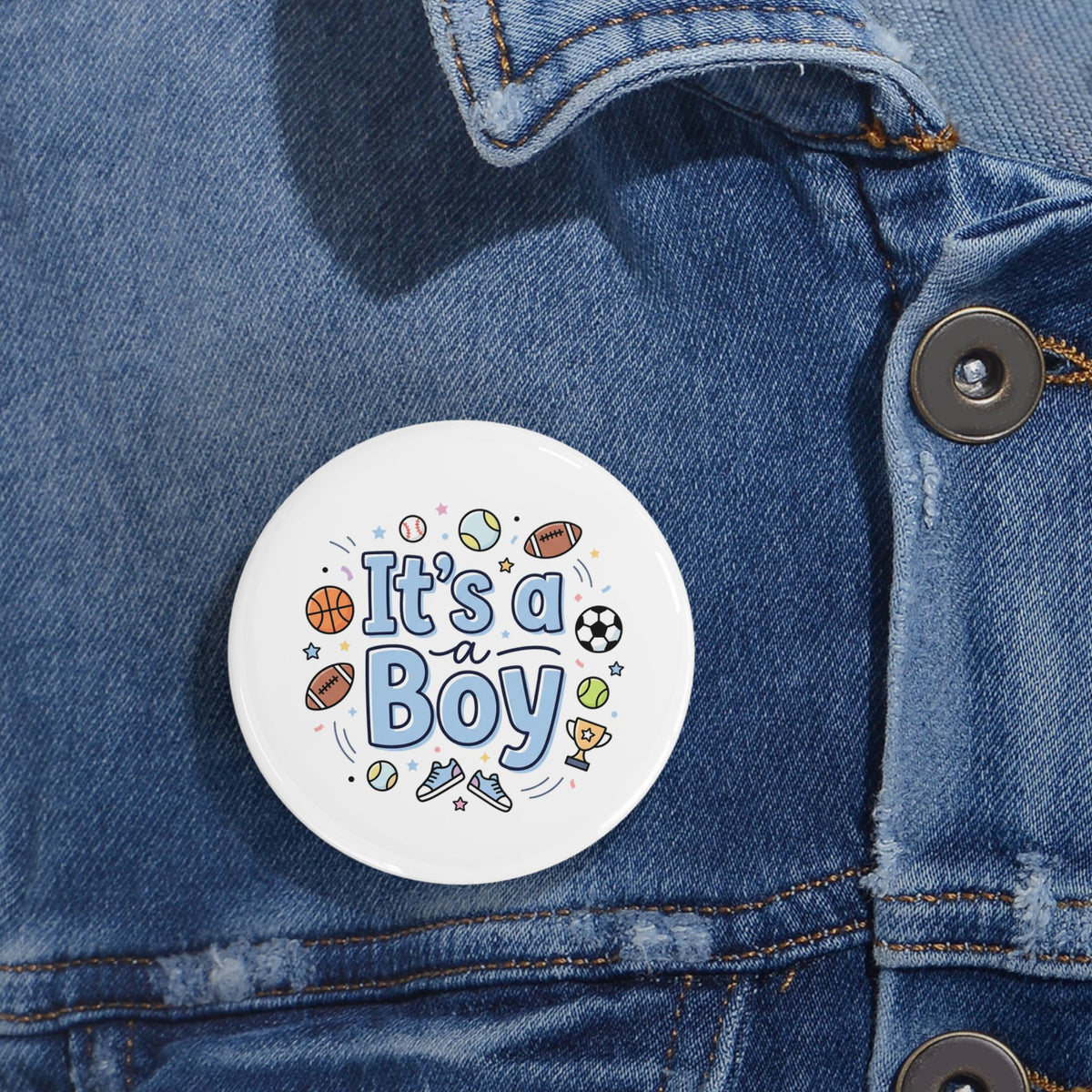 It's a Boy Round Pin — Baby Shower Announcement Button