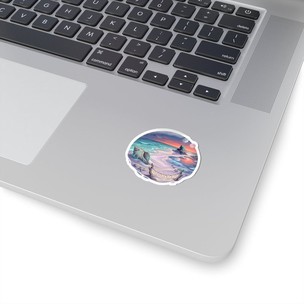 Seaside Mermaid Cove Sticker — Sunset Beach Kiss-Cut Vinyl