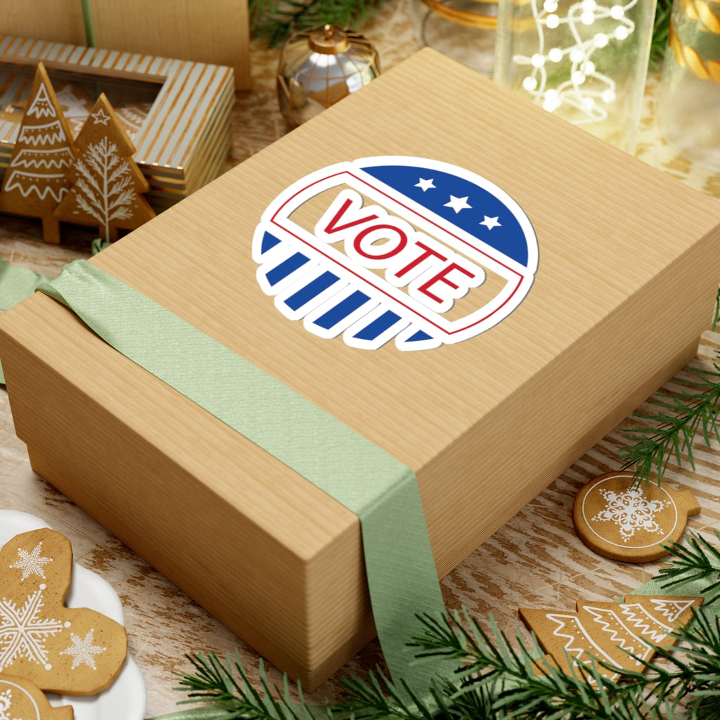 Vote Round Kiss-Cut Sticker — Patriotic Red, White & Blue VOTE Decal