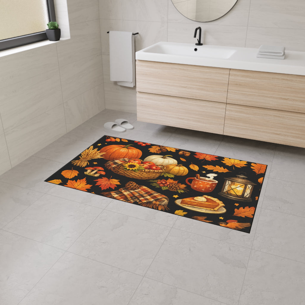 Autumn Harvest Floor Mat — Fall Pumpkin & Leaves Doormat