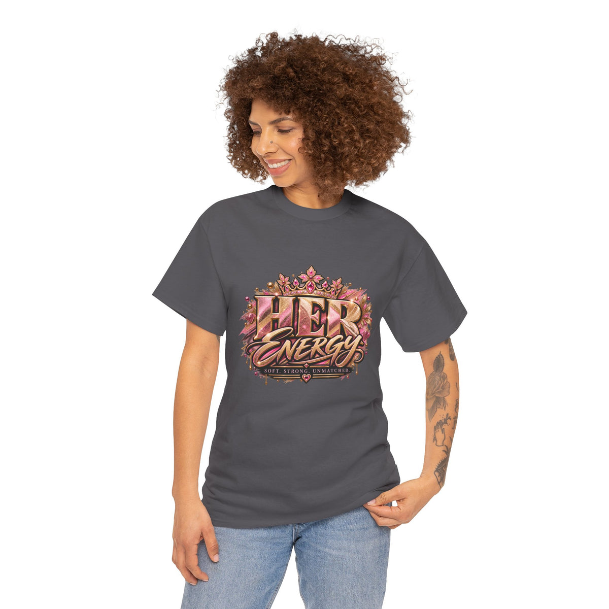 Her Energy Graphic Tee — Empowering Floral Typography Shirt