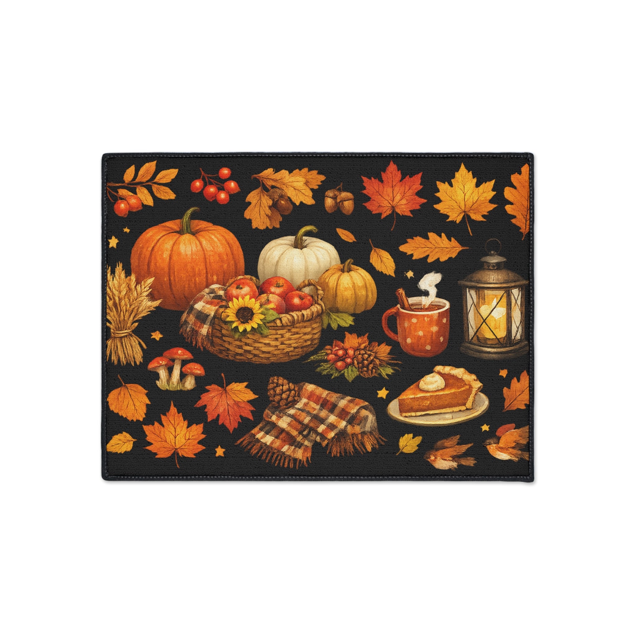Autumn Harvest Floor Mat — Fall Pumpkin & Leaves Doormat