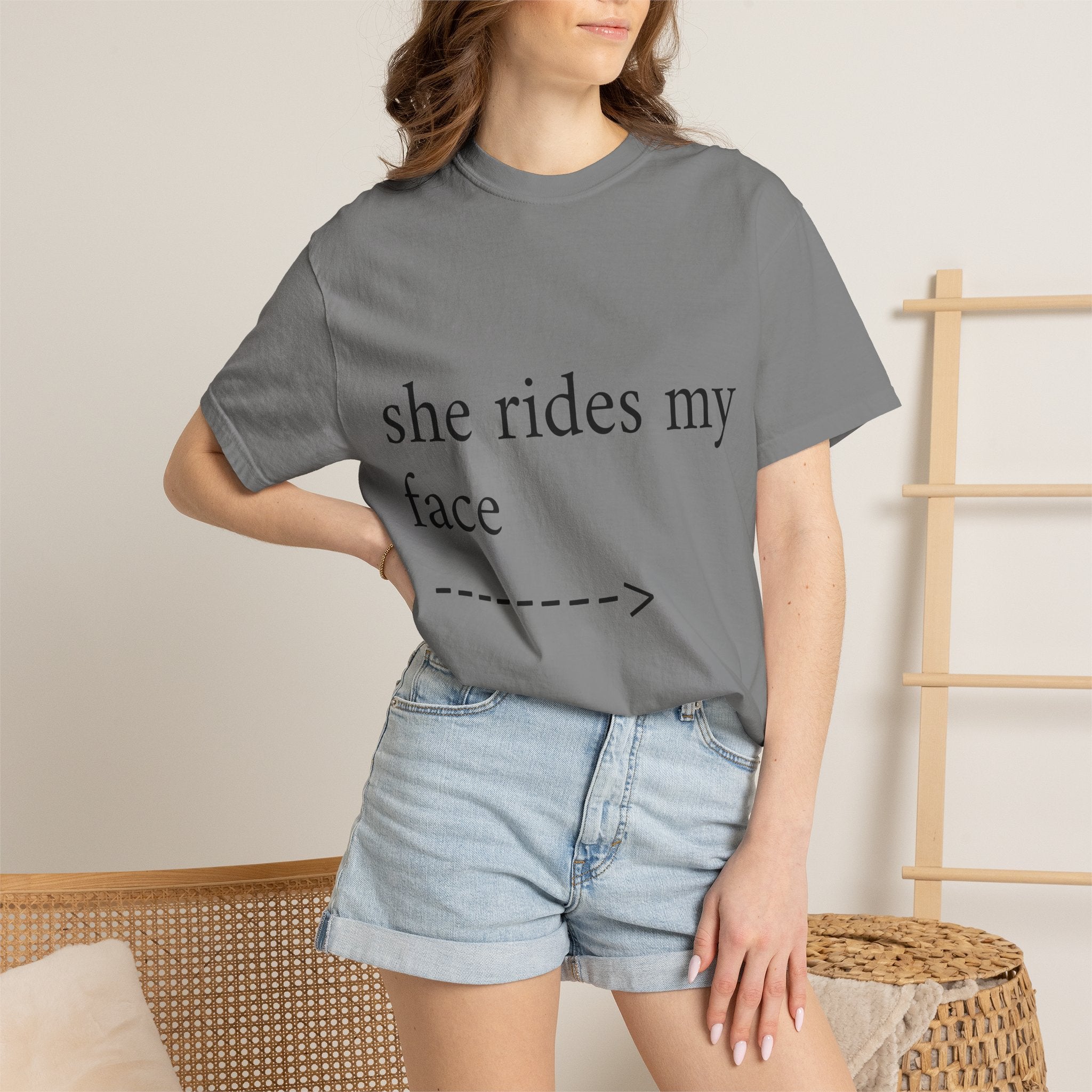 Graphic T-Shirt — "She Rides My Face" Couple Humor Tee