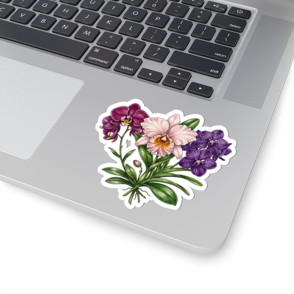 Orchid Bouquet Kiss-Cut Sticker — Purple & Pink Floral Laptop Decal