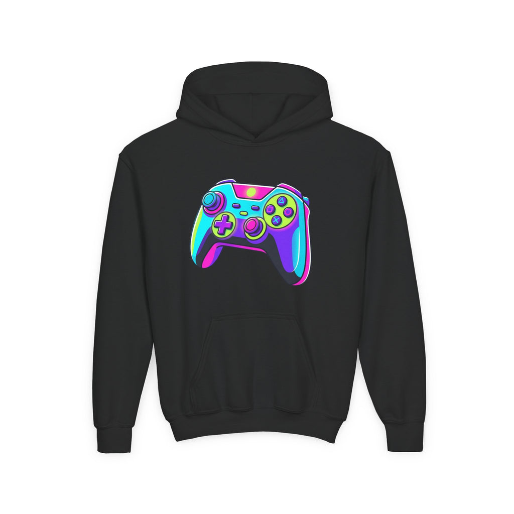 Youth Gamer Hoodie — Neon Retro Game Controller Pullover
