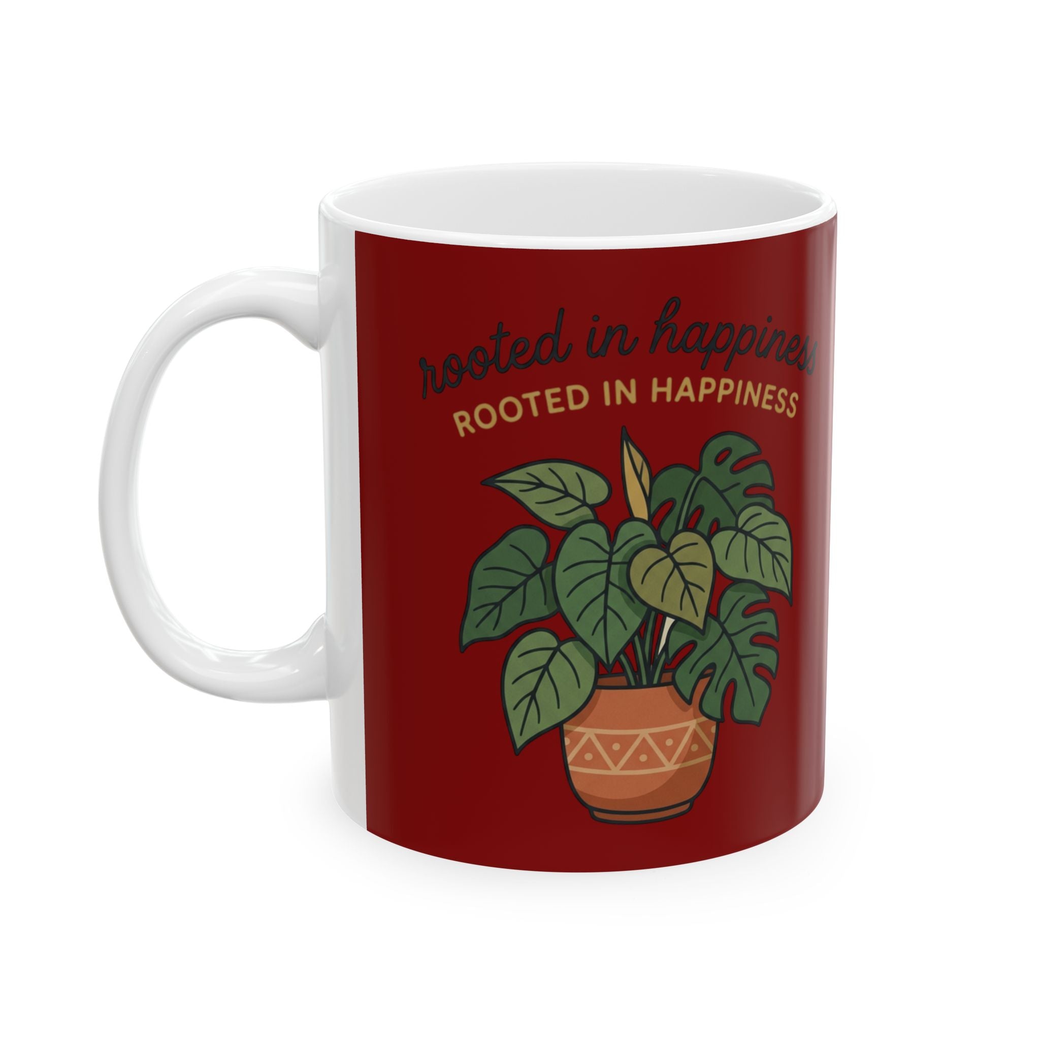 Plant Lover Mug — "Rooted in Happiness" Ceramic Coffee Cup (11oz & 15oz)