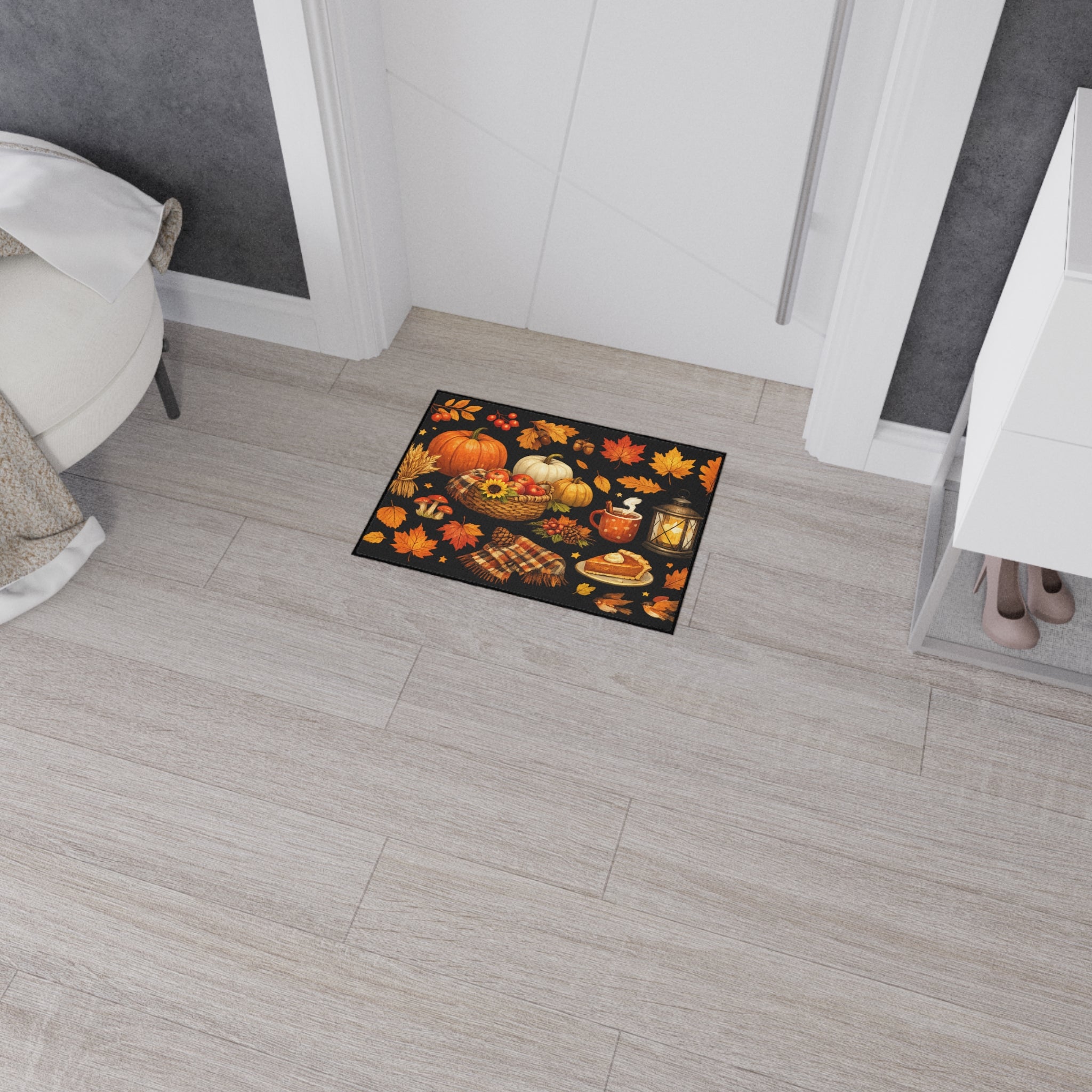 Autumn Harvest Floor Mat — Fall Pumpkin & Leaves Doormat