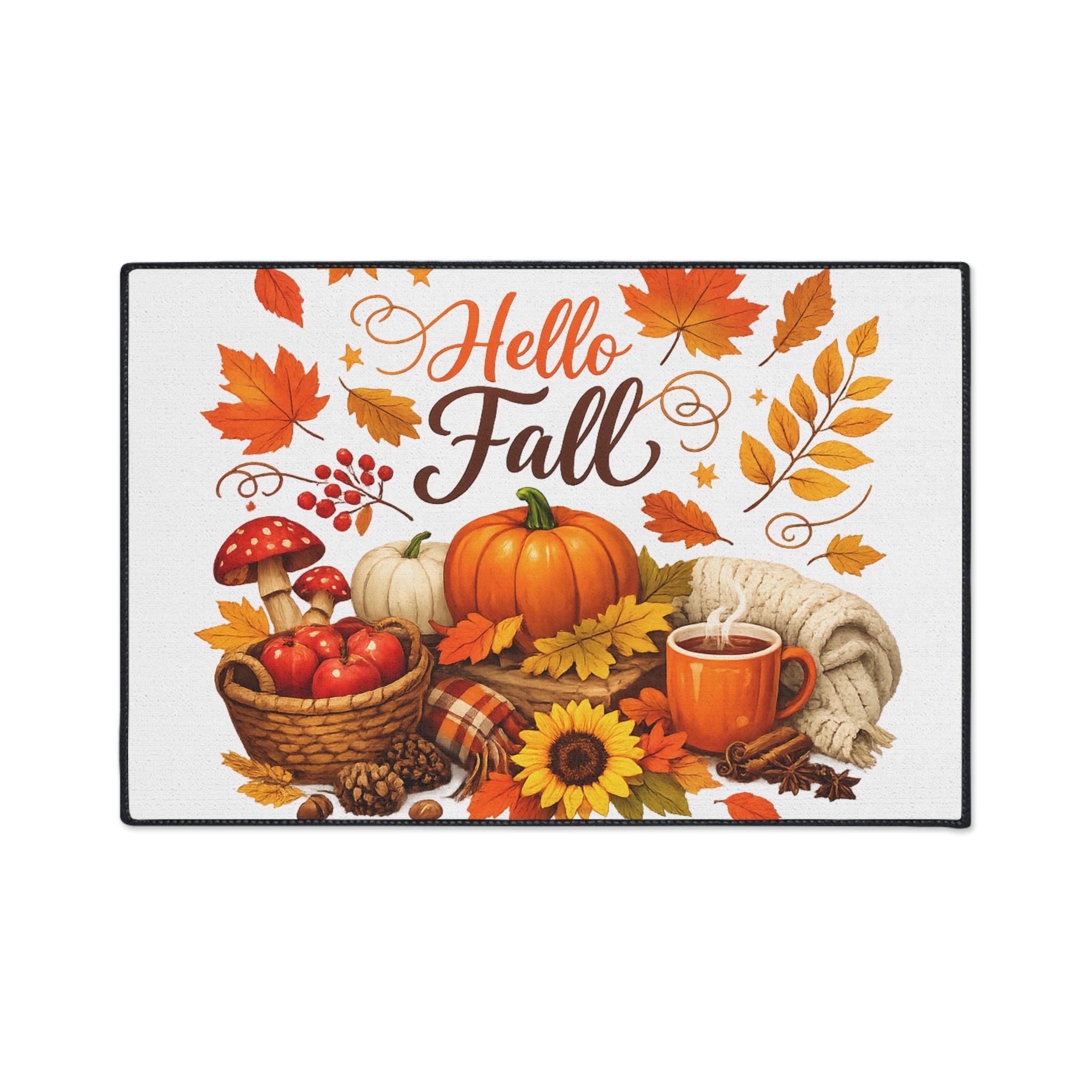 Hello Fall Heavy Duty Floor Mat — Autumn Pumpkin & Leaves Doormat