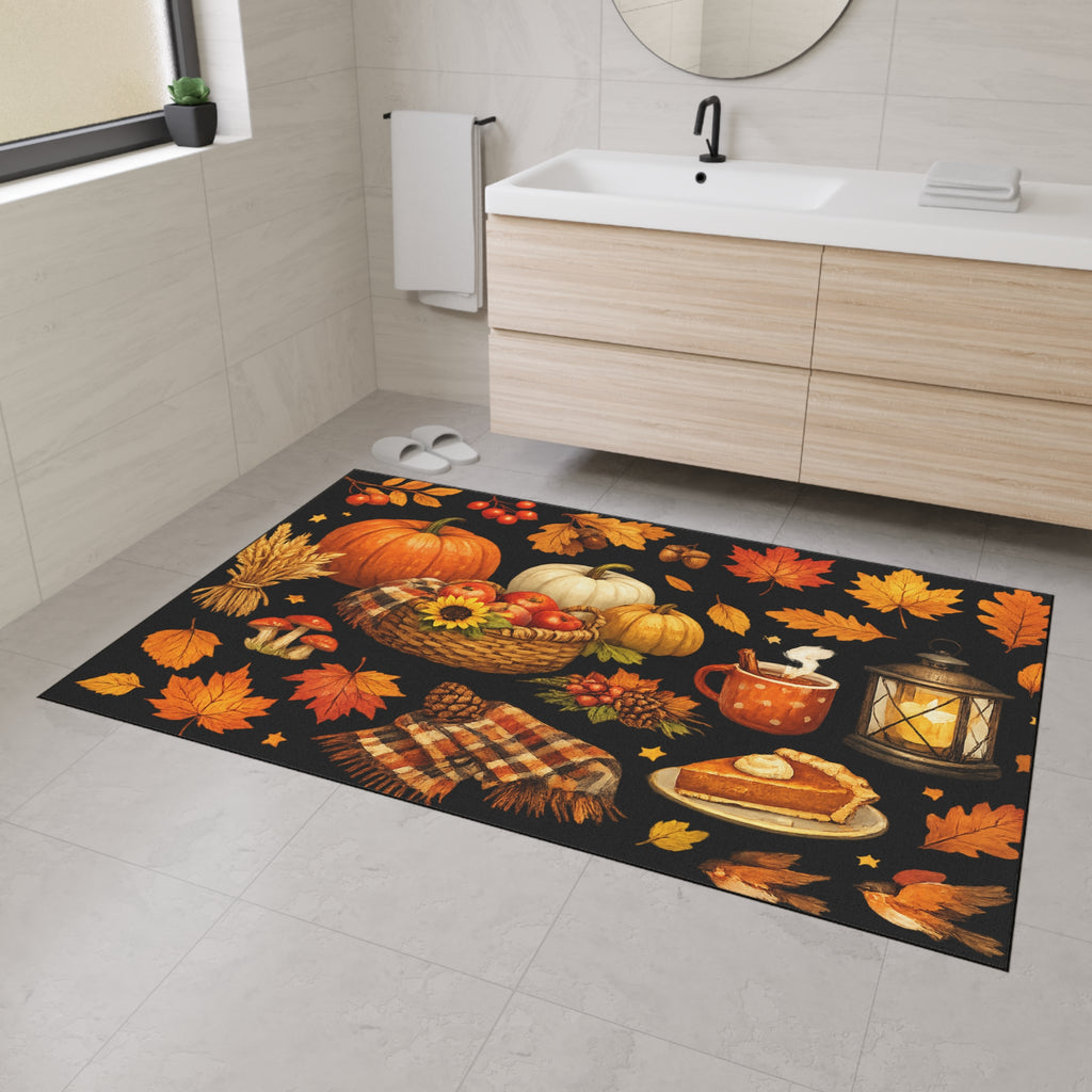 Autumn Harvest Floor Mat — Fall Pumpkin & Leaves Doormat