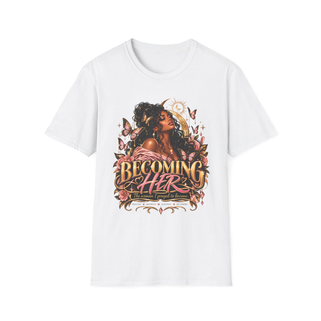 Becoming Her Graphic Tee — Empowered Woman Butterfly Design