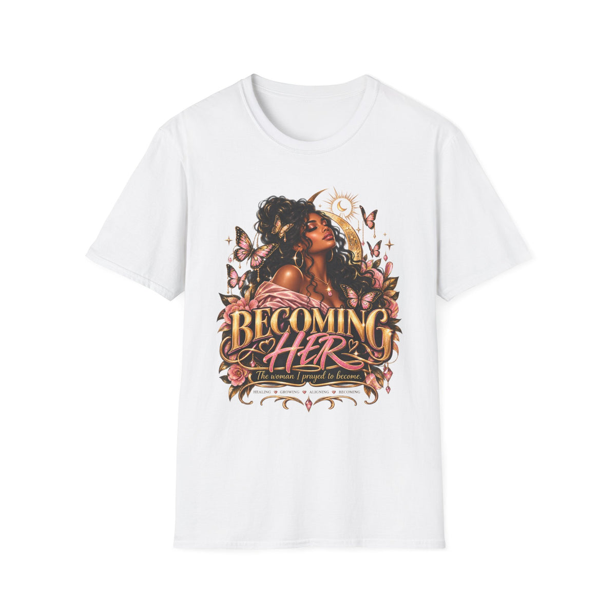 Becoming Her Graphic Tee — Empowered Woman Butterfly Design