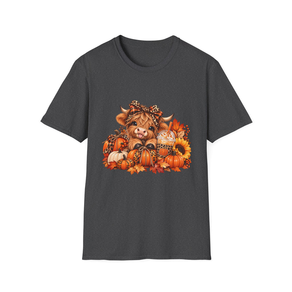Cute Autumn Highland Cow Pumpkin Harvest T-Shirt
