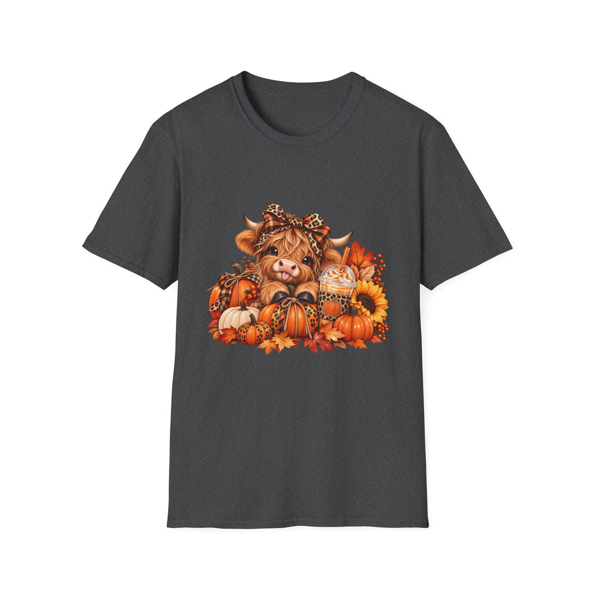 Cute Autumn Highland Cow Pumpkin Harvest T-Shirt