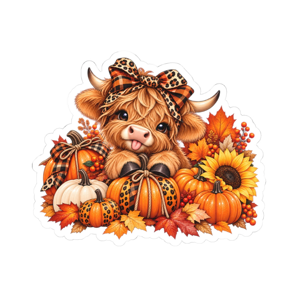 Fall Highland Cow Pumpkin Kiss-Cut Sticker