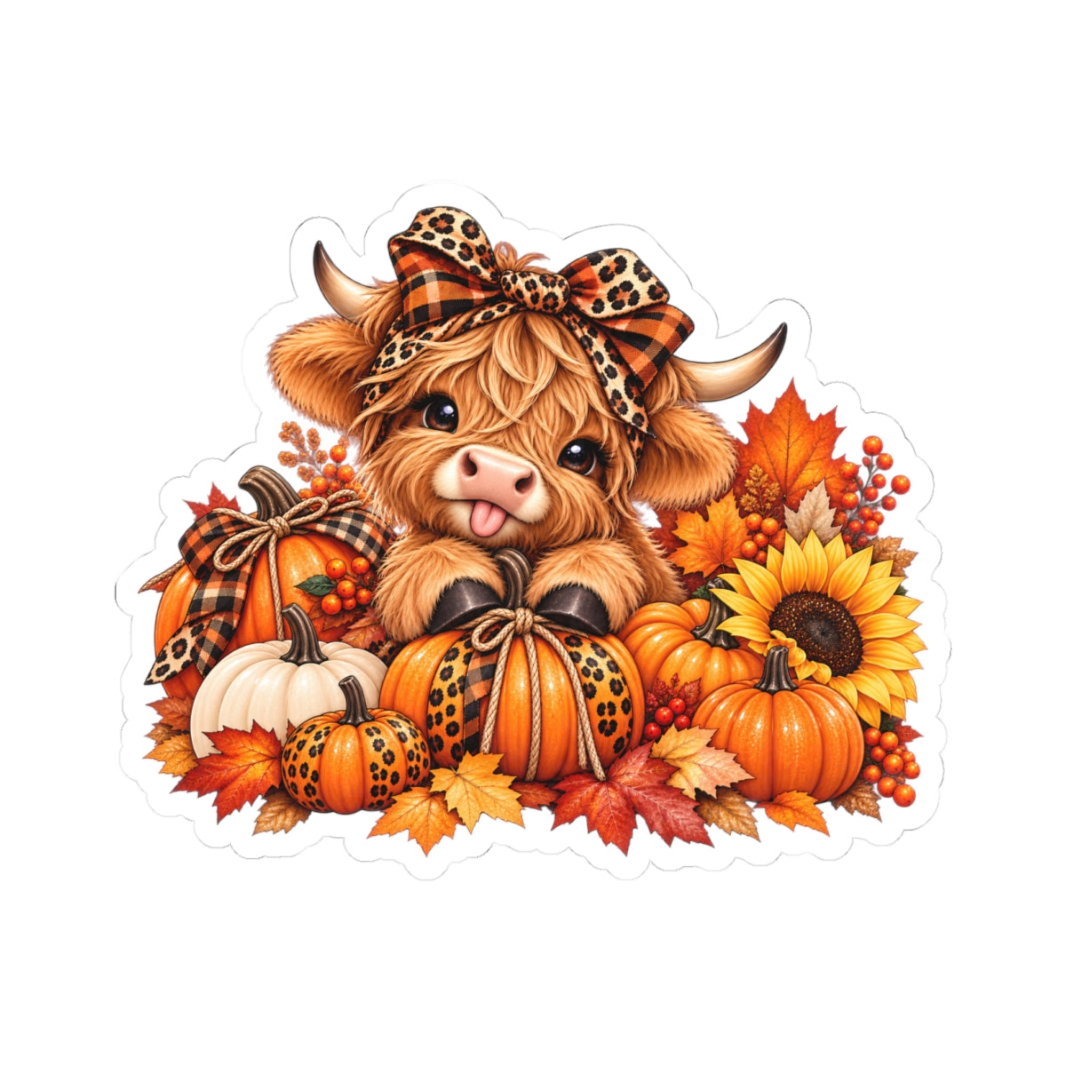 Fall Highland Cow Pumpkin Kiss-Cut Sticker